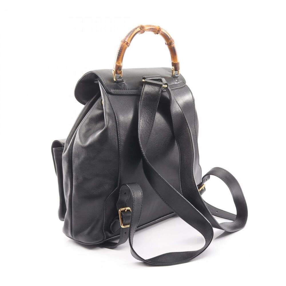 GUCCI Black Leather Bamboo Backpack - Picture 2 of 9